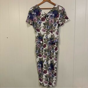 Vintage 90’s Dawn Joy Floral Button-Front Women’s modest feminine church Dress